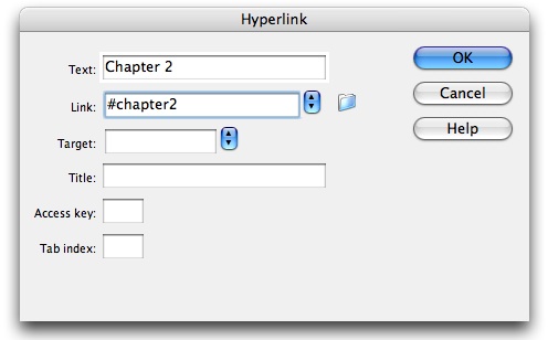 Hyperlink dialog box complete